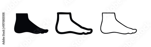 Bare Foot Icon Set. Human Body Part and Movement Symbol in Solid and Outline Styles.