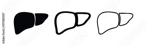 Human Liver Icon Set. Digestive and Detoxification Organ Symbol in Solid and Outline Styles.