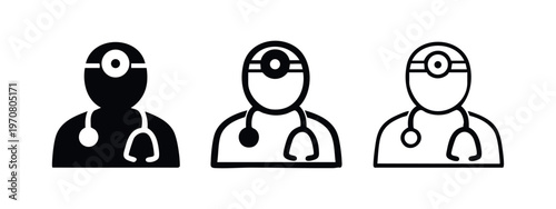 Doctor with Head Mirror and Stethoscope Icons Set. Medical Professional Symbol.