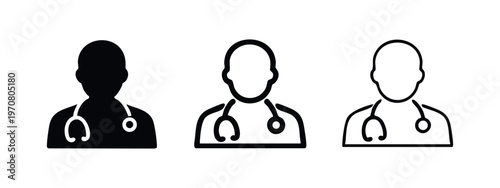 Doctor with Stethoscope Icons Set. Medical Professional and Healthcare Symbol.