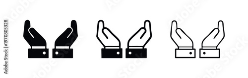 Cupped Hands Icon Set. Receiving, Giving, and Protection Symbols in Solid and Outline Styles.