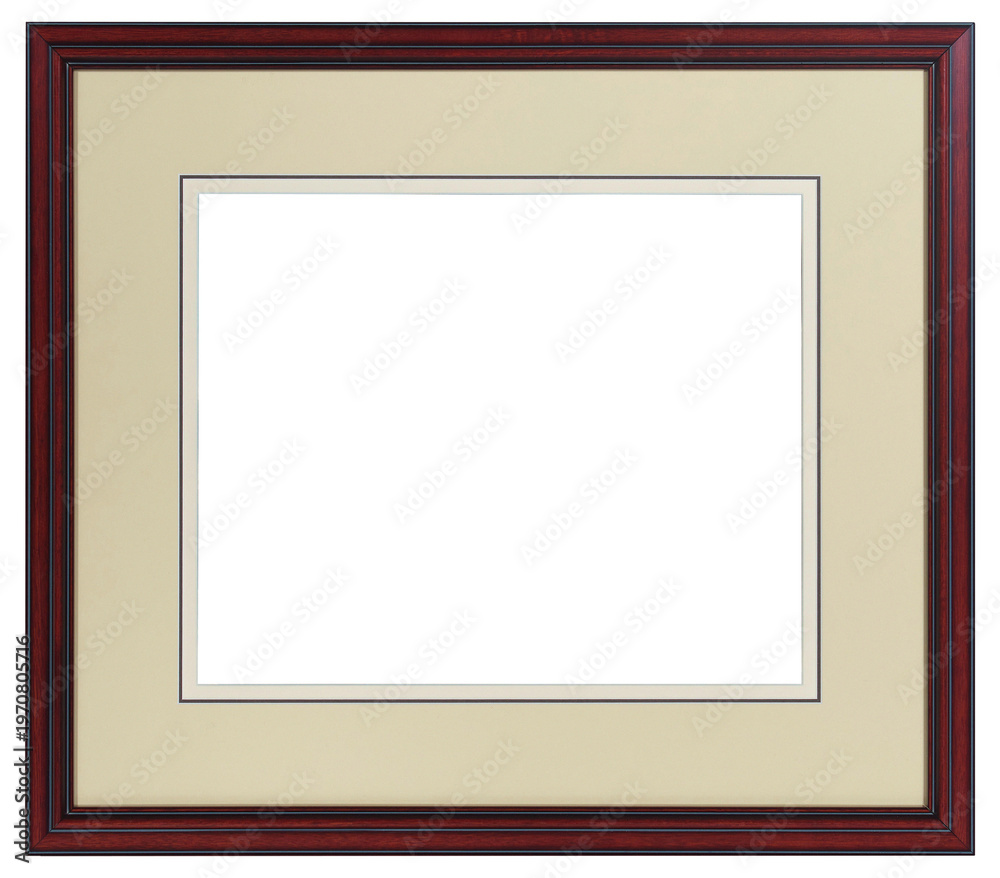 Obraz premium Wide wooden picture frame in PNG format on a transparent background.