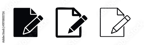 Edit document with pencil icons. Write file symbol set, paper and pen vector illustration for content creation.