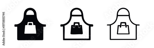 Apron with shopping bag icon set. Retail uniform symbol vector, shopping service apron sign. E-commerce concept.