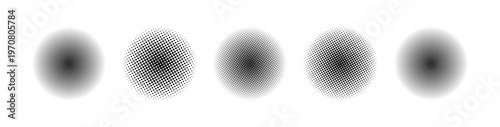 Black white Halftone gradient circles. Circular dot pattern. Radial dotted texture shape. Vector illustration for retro pop art style design.