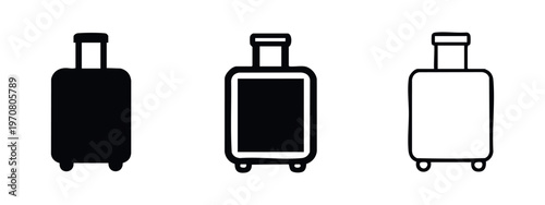 Luggage and suitcase icon set. Travel baggage symbols in solid and outline styles.