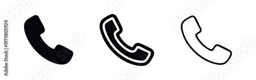 Telephone receiver icon set, vector call and contact symbols in solid and outline styles