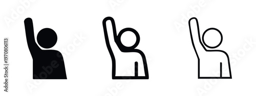 Person with Raised Hand Icon Set - Question, Vote, and Participation Symbols