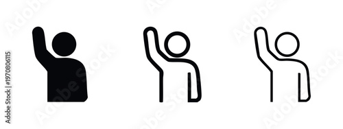 Person with Raised Hand Icon Set - Question, Vote, and Participation Symbols