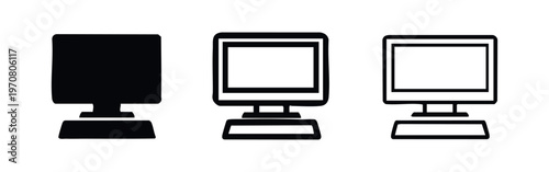 Vintage Desktop Computer Monitor Icon Set - Retro PC Display Screen Technology Symbols
