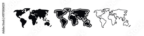 World Map Icon Set - Global Geography, Earth, and Continents Symbols for Travel and Connection
