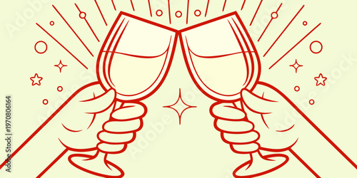 Two hands clinking champagne glasses in a celebratory gesture