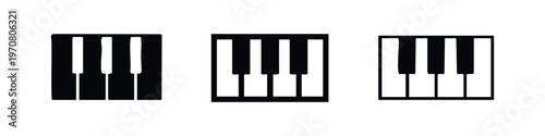 Piano keyboard keys icon set, representing music, melody, and musical instruments.
