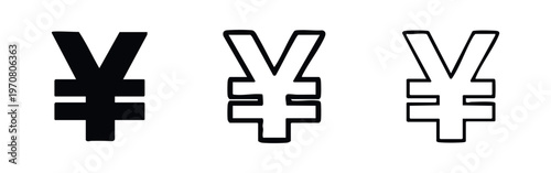 Japanese Yen or Chinese Yuan currency symbol icon set, representing money, finance, and asia.