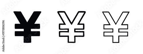 Japanese Yen currency symbol icon set. China Yuan or Japan Yen sign vector illustration, Asian money symbol.