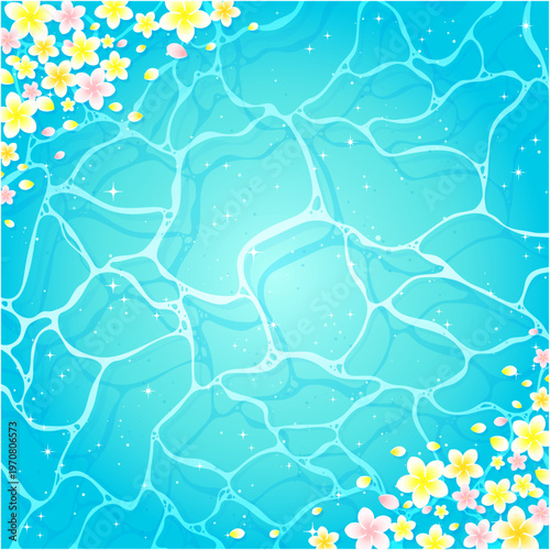 キラキラした海とプルメリアのフレーム1_正方形