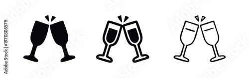 Champagne flutes clinking icon set. Modern vector symbols for toast, gala, luxury, and special occasions.