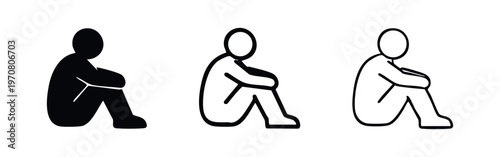 Sitting Human Figure Icon Set. Outline and Solid Style Symbols Representing Rest, Sadness, or Reflection.