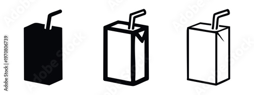 Juice box with straw icons set. Modern vector symbols for kids' drinks and refreshment.