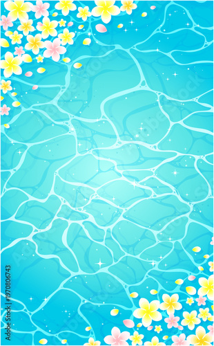 キラキラした海とプルメリアのフレーム1_縦