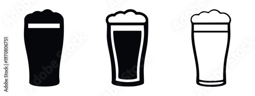 Beer glass with foam icons set. Minimalist vector symbols for drinks and beverage menus.