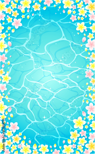 キラキラした海とプルメリアのフレーム2_縦