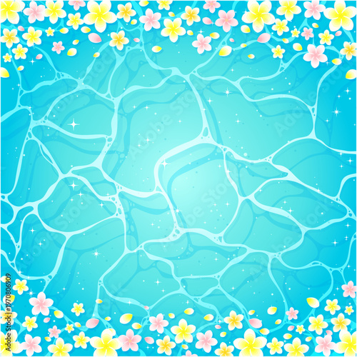 キラキラした海とプルメリアのフレーム3_正方形