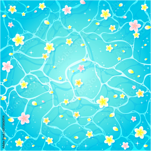 キラキラした海とプルメリアの背景_正方形