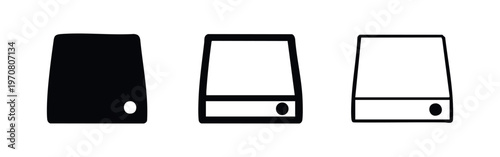 External hard drive icon set. Portable data storage device symbol for backup and memory.