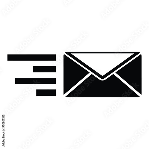 A black and white icon depicting an envelope with outgoing lines