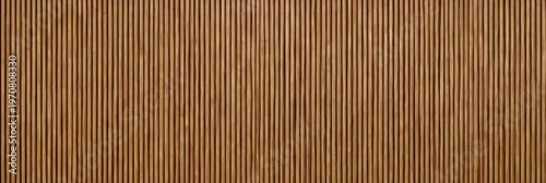 Panel kuchenny z motywem Vertical wooden slats arranged closely together creating a textured, natural brown pattern.