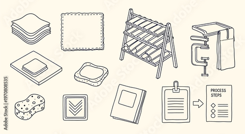 Sketchy line art of various price tags and labels isolated on transparent background