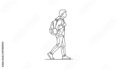High school pupil outline icon student with backpack vector