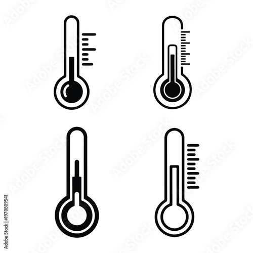Set of thermometer icons showing different temperature levels
