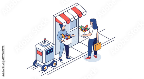 Delivery person handing food to customer.