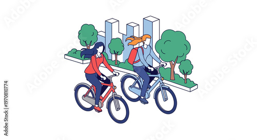 Couple Riding Bicycles Together Outdoors.