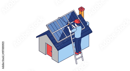 Man installing solar panels on roof.