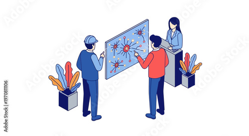 People standing around a large map.