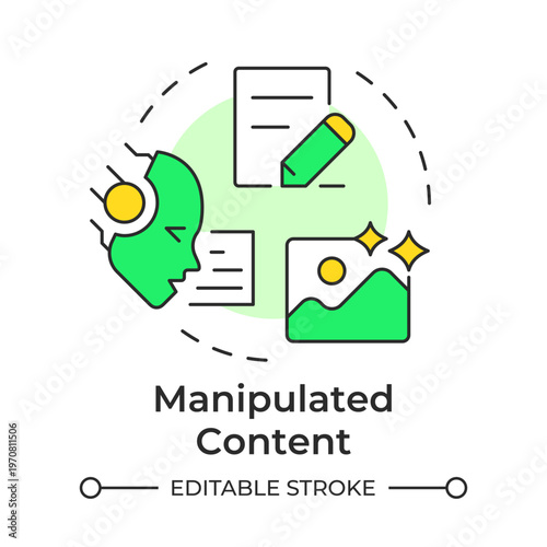 Manipulated content multi color concept icon. Digital media, ai deepfake. Artificial intelligence. Round shape line illustration. Abstract idea. Graphic design. Easy to use in article, blog post