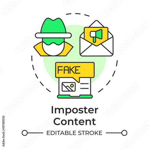 Imposter content multi color concept icon. Fake information, audience deception. Social media. Round shape line illustration. Abstract idea. Graphic design. Easy to use in article, blog post