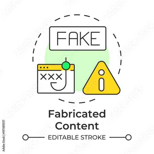 Fabricated content multi color concept icon. Fake news, internet phishing. Public information. Round shape line illustration. Abstract idea. Graphic design. Easy to use in article, blog post