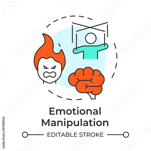 Emotional manipulation multi color concept icon. Psychological control. Cognitive processing. Round shape line illustration. Abstract idea. Graphic design. Easy to use in article, blog post