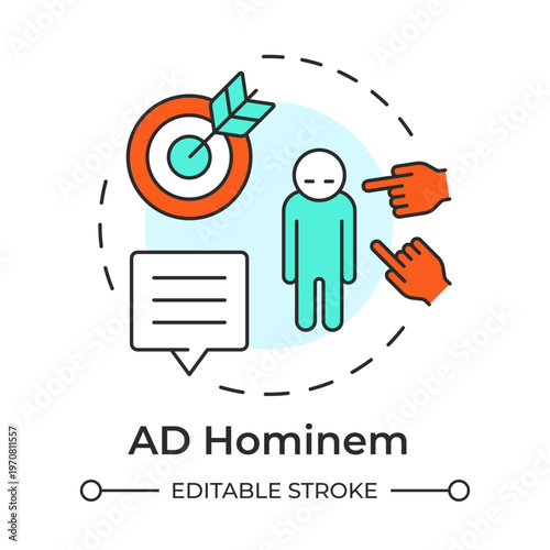 AD hominem multi color concept icon. Social isolation, communication skills. Personal insults. Round shape line illustration. Abstract idea. Graphic design. Easy to use in article, blog post