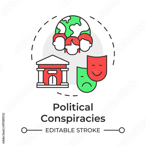 Political conspiracies multi color concept icon. Global influence, governmental regulation. Round shape line illustration. Abstract idea. Graphic design. Easy to use in article, blog post