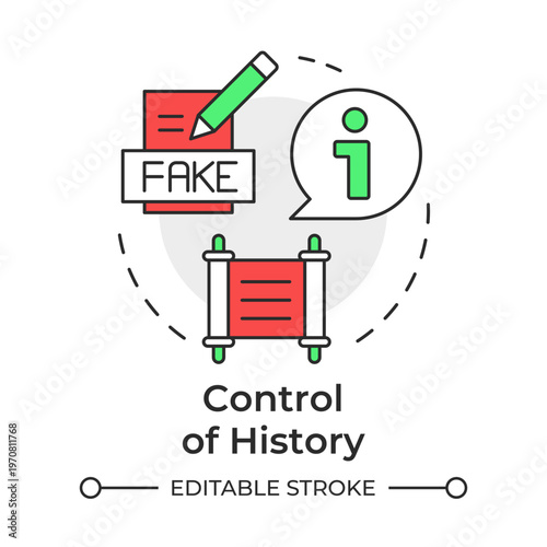 Control of history multi color concept icon. Fake information. Ancient documents, historical records. Round shape line illustration. Abstract idea. Graphic design. Easy to use in article, blog post
