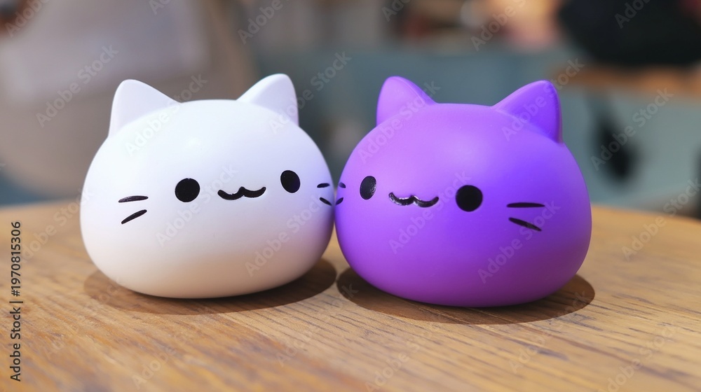 Obraz premium Cute cat shaped night lights on a wooden table