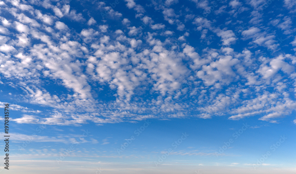 Obraz premium Sky texture with cirrus clouds. Bright sky blue backdrop. Soft white sky wallpaper. Sky cloudscape.