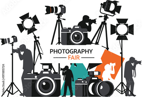 Photography Fair Event Poster - Professional Photographers and Camera Equipment IllustrationPhotography Fair Event Poster - Professional Photographers and Camera Equipment Illustration