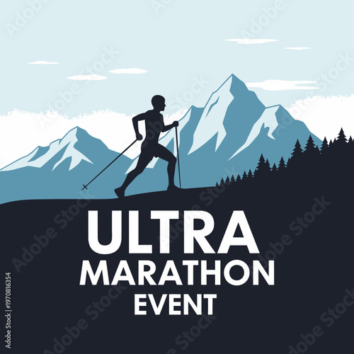 Silhouette Of Ultra Marathon Runner Against Mountain Backdrop Captures Event Essence