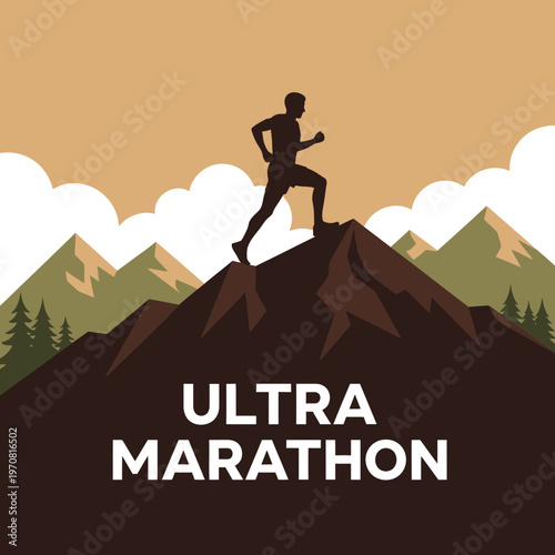 Silhouette Runner Ascending Mountain Peak Inspiring Ultra Marathon